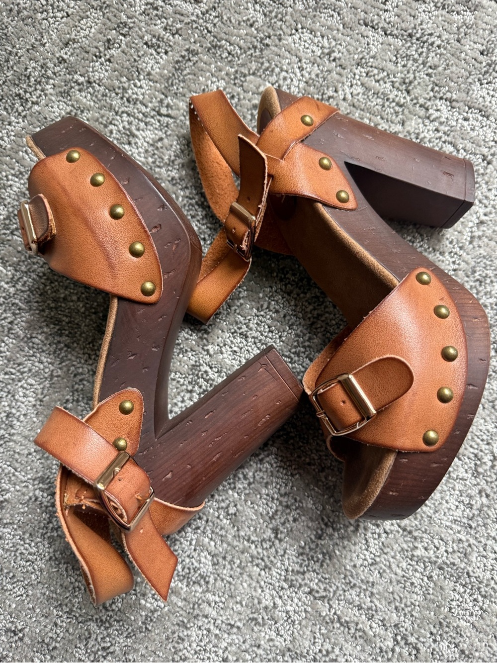 Refresh Tan Leather Platform Block Heel Sandals